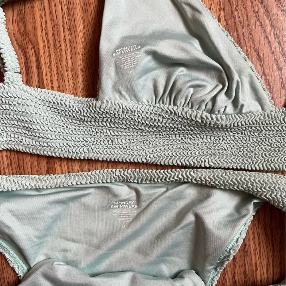 Monday Swimwear Sage Green Textured Bikini Set portofino top and Byron bottom